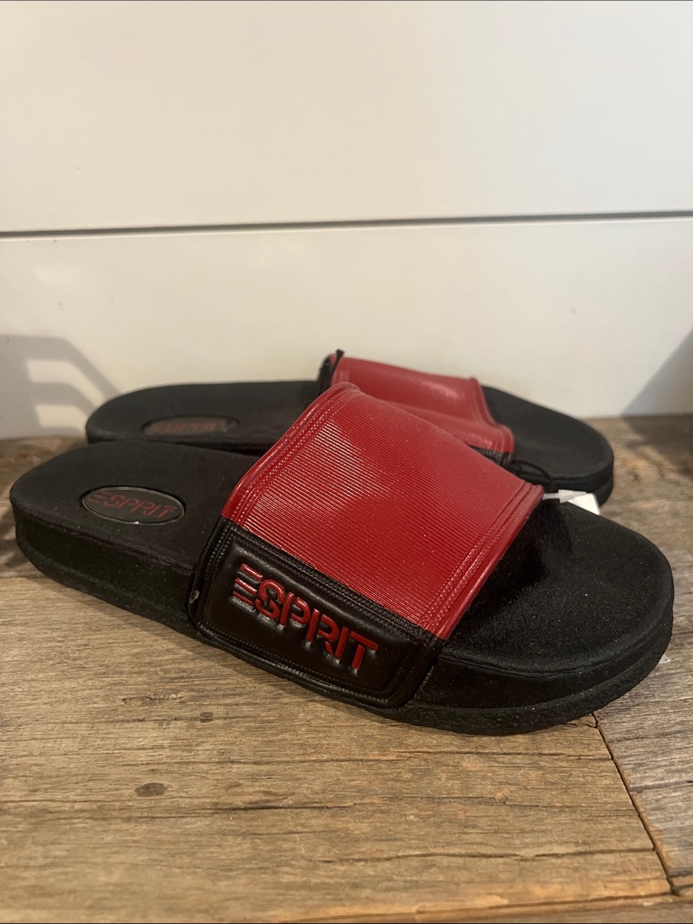 Esprit woman’s Y2K Vintage  Red and Black Slide Sandals with Logo Strap